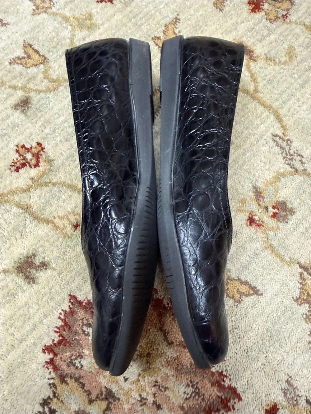 Salvatore Ferragamo Strana style Black Croc-Embossed Leather Flats
